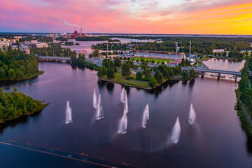 Sunset panorama view of Finnish town Oulu
