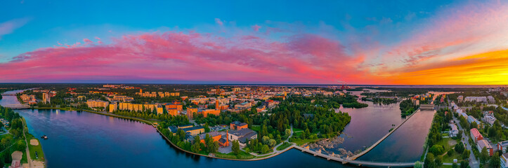 Sunset panorama view of Finnish town Oulu