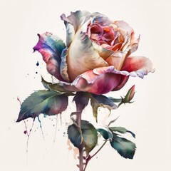 Watercolor Painting of Blooming Rose Flower