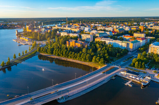 Sunset panorama view of Finnish town Vaasa