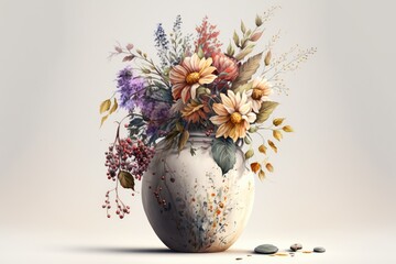 Watercolor composition with flower in antique vase Generative AI