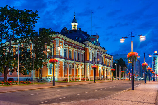 Sunset view of town hall in Finnish town Kuopio