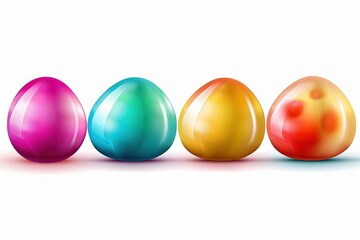 Illustration of colorful Easter eggs arranged in a row on a white background created with Generative AI technology