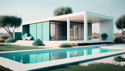 The modern house in the beach by day. Generative AI