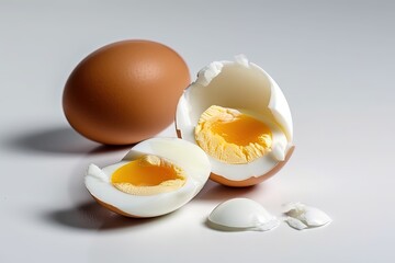 Eggshell and Cracked Egg on White Background created with Generative AI technology