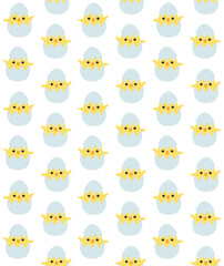 Vector seamless pattern of flat hand drawn chick in egg shell isolated on white background