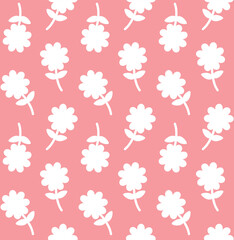 Vector seamless pattern of retro groovy flower silhouette isolated on pink background