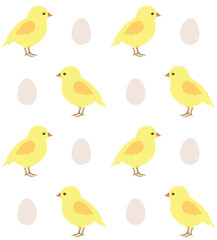 Vector seamless pattern of flat hand drawn chick and egg isolated on white background