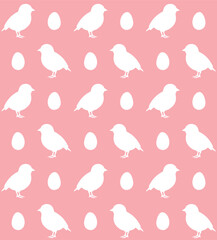 Vector seamless pattern of flat hand drawn chick and egg silhouette isolated on pink background
