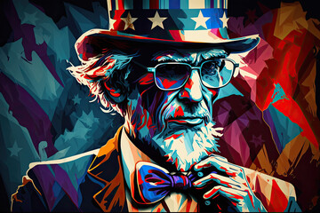abstract Uncle Sam art with a flag in the background made with generative ai
