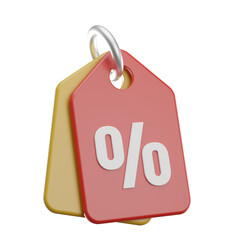 Red price tag  with percentage 3d icon for sale promotion discount concept ,3D render illustration