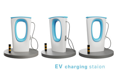 electric vehicle charging station for EV car , clean energy for driving future. 3d illustration