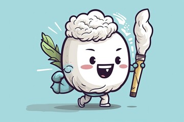 Obraz premium cartoon character holding a paintbrush and a leaf created with Generative AI technology