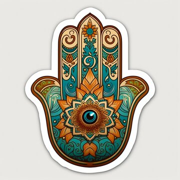 Hamsa hand symbol sticker. Generative AI