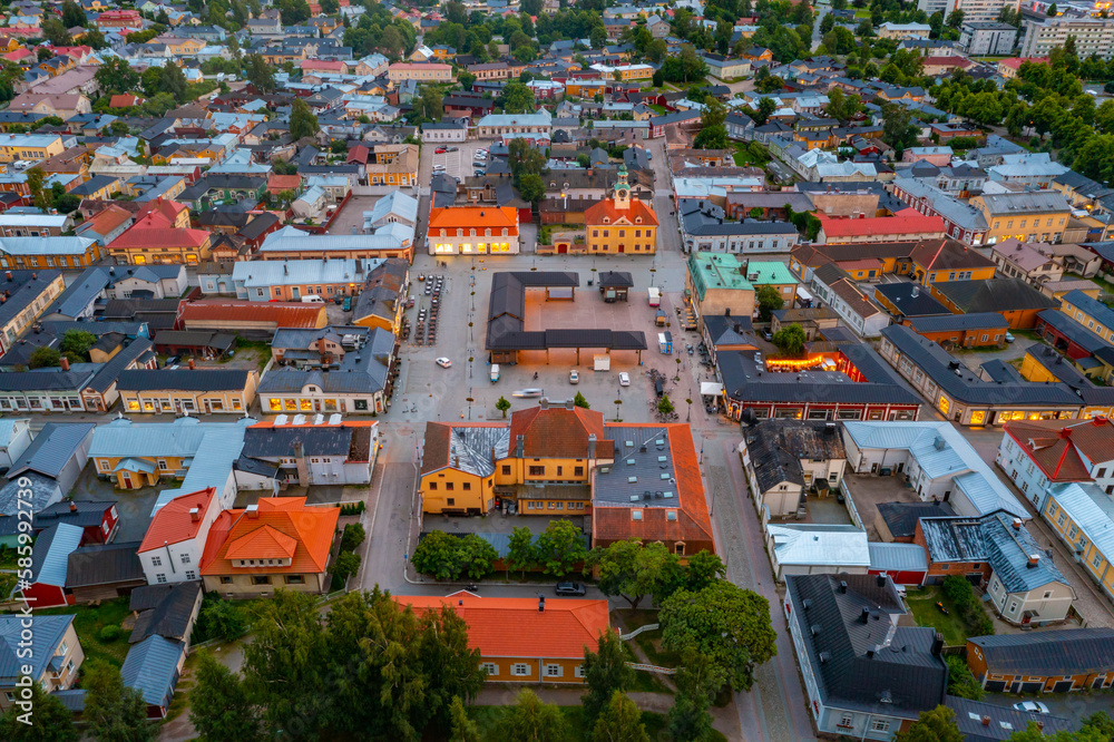 Sticker sunset panorama of finnish town rauma