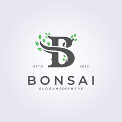 Bonsai typography isolated on a white background - logo design concept