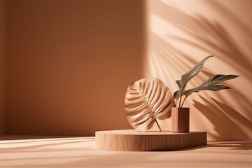 potted plant on a wooden stand, adding a touch of nature to a rooms decor created with Generative AI technology
