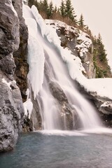 Beautiful shot of a waterfall cascade during winter