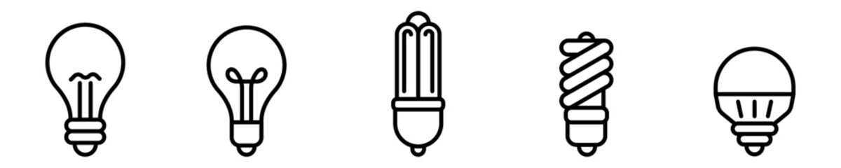 Conjunto de iconos de bombilla. Concepto de idea creativa, brillo, iluminación, soluciones. Ilustración vectorial