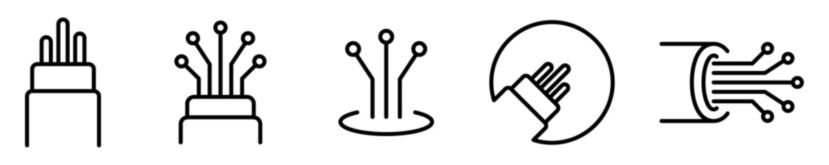 Conjunto de iconos de cables de fibra óptica. Concepto de conexión y tecnología. Ilustración vectorial - obrazy, fototapety, plakaty