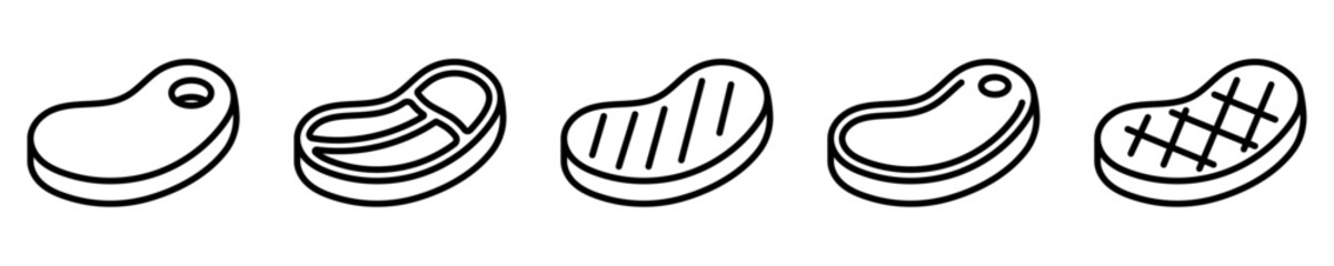 Conjunto de iconos de carnes. Filete de res. Concepto de alimento, carnicería. Ilustración vectorial