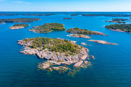 Rocky islets forming Aland archipelago in Finland