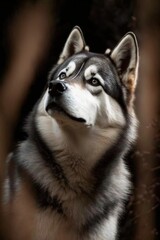 Fototapeta premium siberian husky dog, portrait of siberian husky dog in the forest