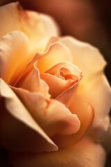 Close up macro shot of rose petal in soft and warm clothes. Generative AI vertical shot