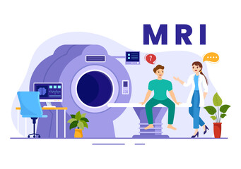 MRI or Magnetic Resonance Imaging Illustration with Doctor and Patient on Medical Examination and CT scan in Flat Cartoon Hand Drawn Templates