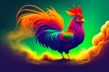 Rendering of "Trippy Rooster: Smoking the Good Stuff". Generative AI. 