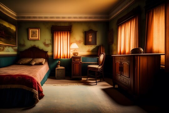 Rendering of "Step Back in Time: Old Vintage Interior". Generative AI. 