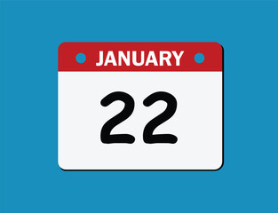 22 january calendar icon. Calendar template for the days of january. Red banner for dates and business.