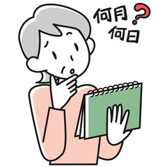 認知症のため年月日がわからず戸惑うシニア女性