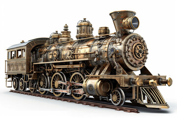 Naklejka premium Vintage steam locomotive on a white background. Generative AI