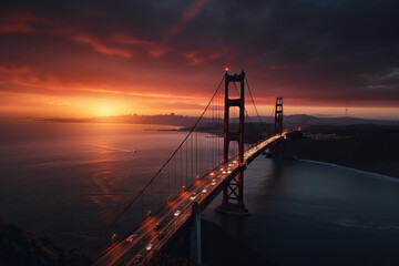 Golden Gate Bridge at sunset, San Francisco, California, USA. Generative AI