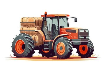 Obraz premium red tractor carrying a load of hay bales through a field created with Generative AI technology