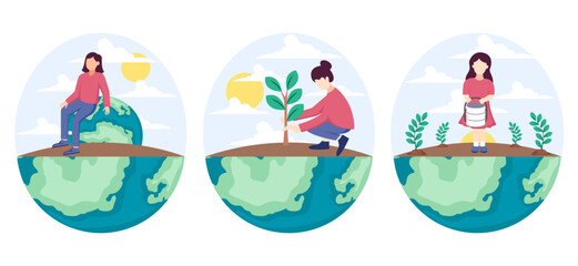 Earth Day Flat Bundle Design Illustration