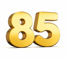 3d illustration of golden number Eighty five isolated on white background with shadow