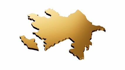 3D rendering of a luxurious golden Azerbaijan map isolated on a white background