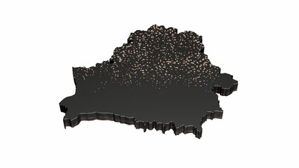 3D rendering of a luxurious black Belarus map isolated on a white background