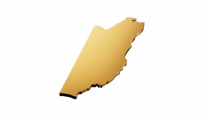 3D rendering of a luxurious golden Belize map isolated on a white background