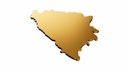 3D rendering of a luxurious golden Bosnia and Herzegovina map isolated on a white background