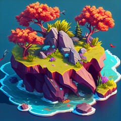 Spring season isometric diorama island. generative ai