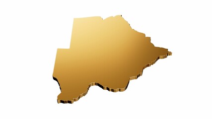 3D rendering of a luxurious golden Botswana map isolated on a white background