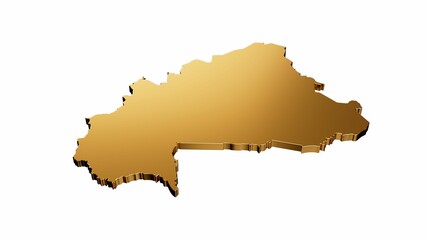 3D rendering of a luxurious golden Burkina Faso map isolated on a white background