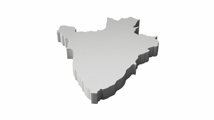 3D rendering of a luxurious silver Burundi map isolated on a white background
