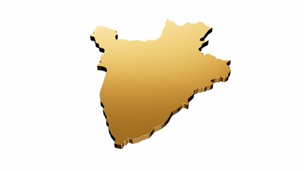 3D rendering of a luxurious golden Burundi map isolated on a white background
