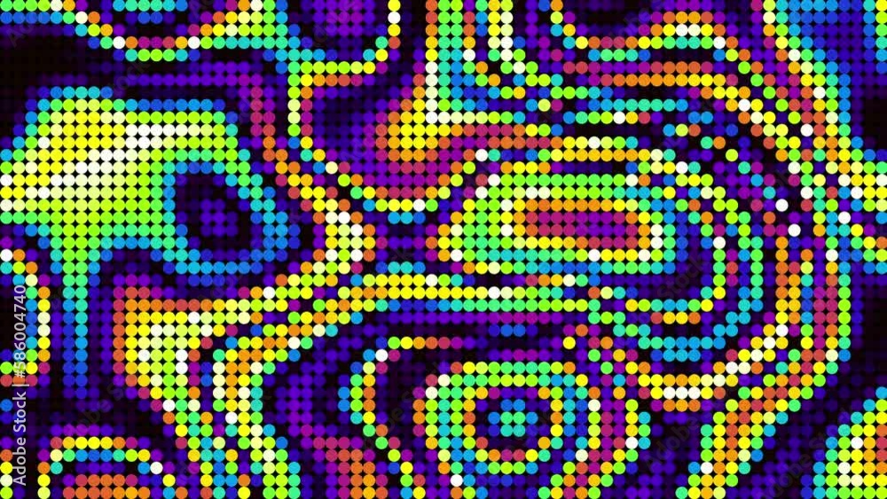 Poster 4k video. Seamless abstract wavy psychedelic background for loop playback. Moving wavy surface. Polka dot pattern