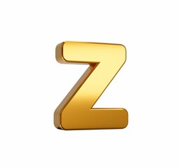 3D illustration of a golden letter Z on a white background