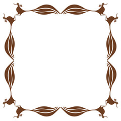 Rectangular animal frame with stylized birds. Ethnic Native American pottery design of Acoma Pueblo Indians. Isolated vector illustration.